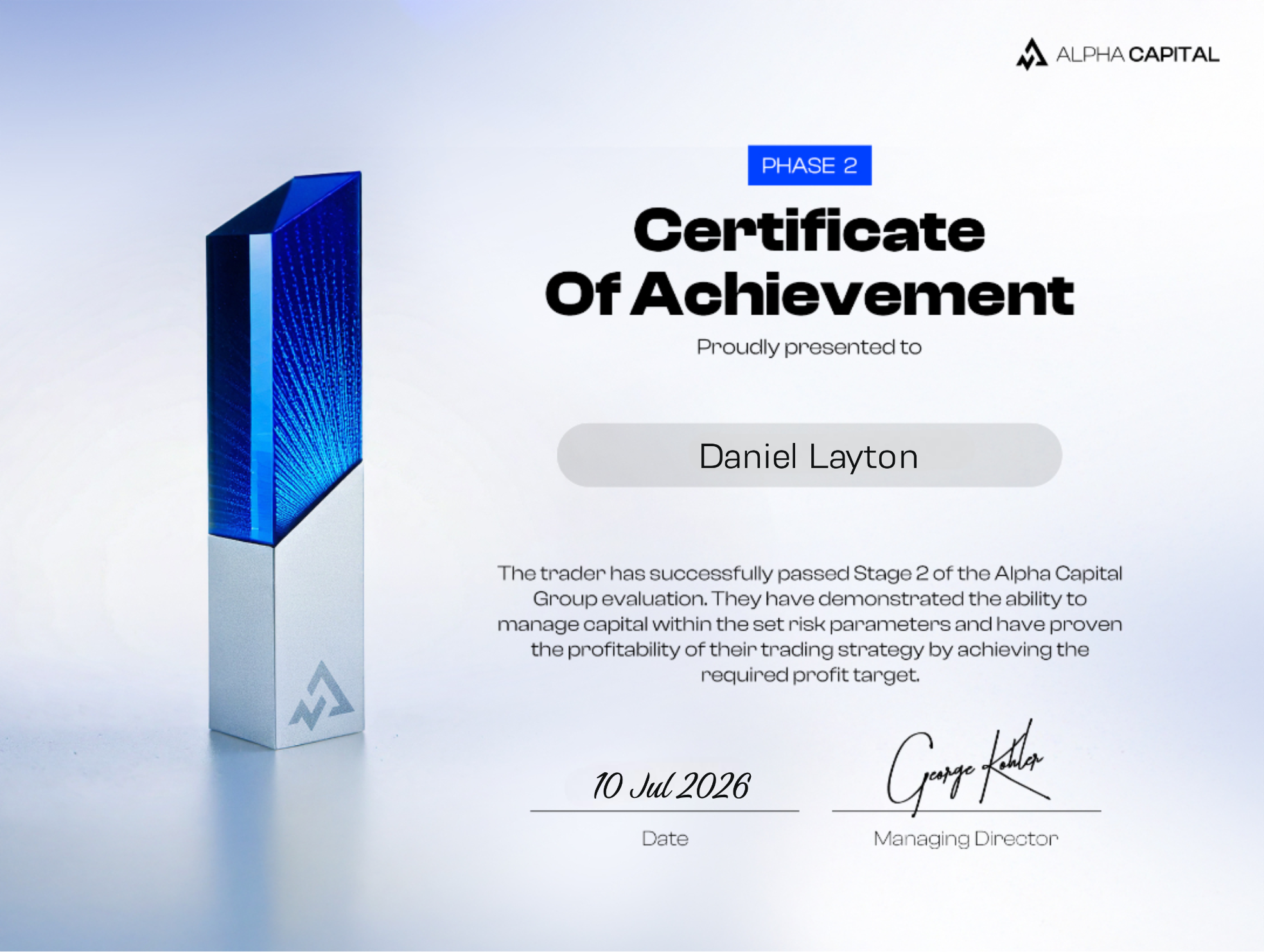 Phase 2 Pass certificate