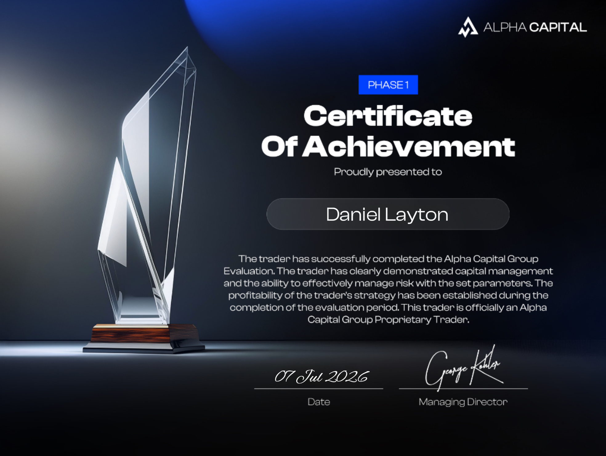 Phase 1 Pass certificate