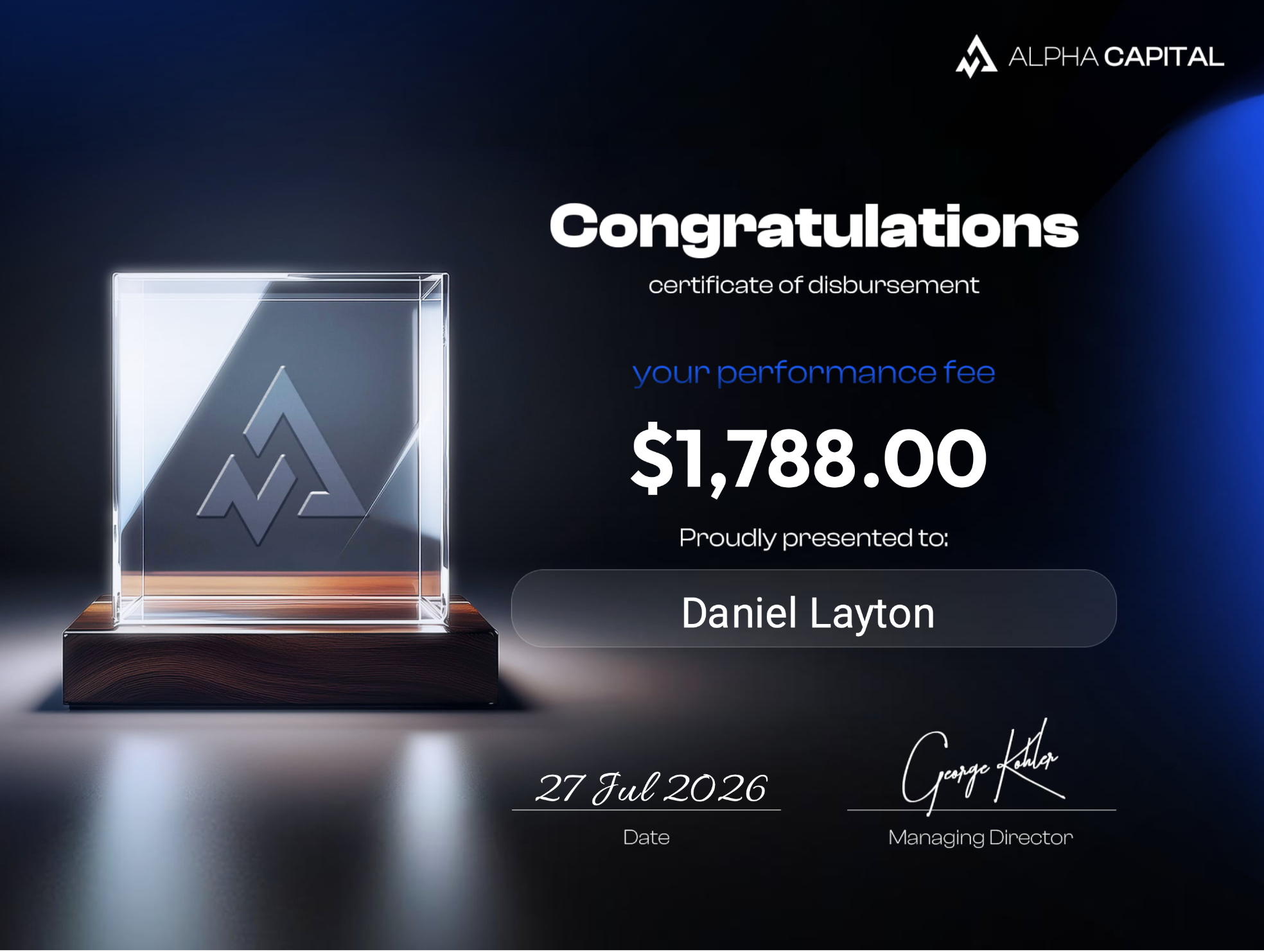 Payout certificate