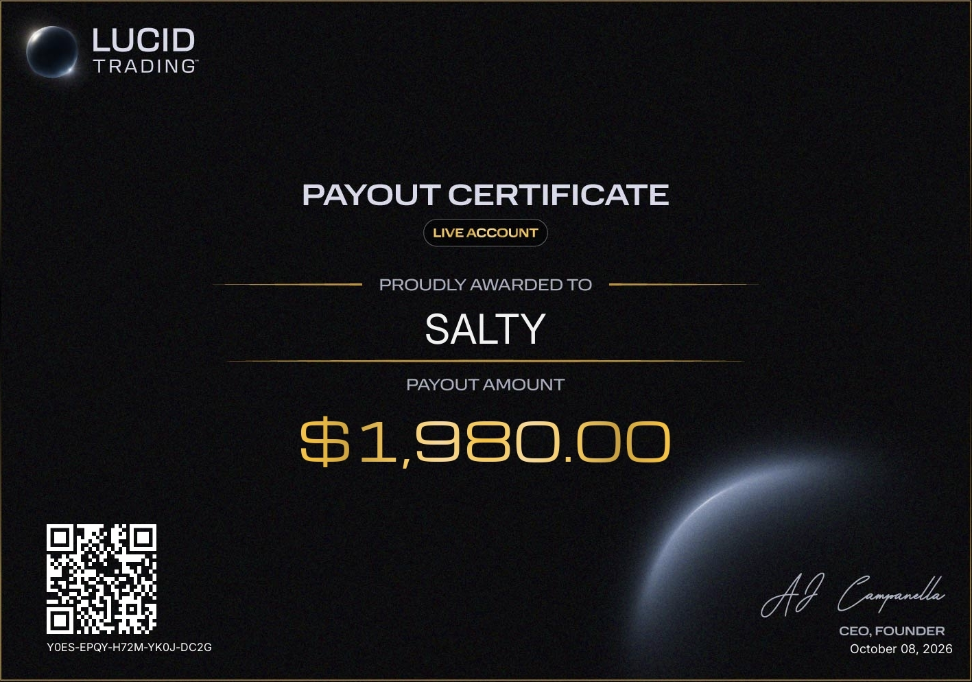 Payout certificate